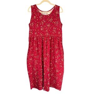 T10 1990s Vintage Erika Studio Red Floral Sleeveless Sun Dress Cottagecore